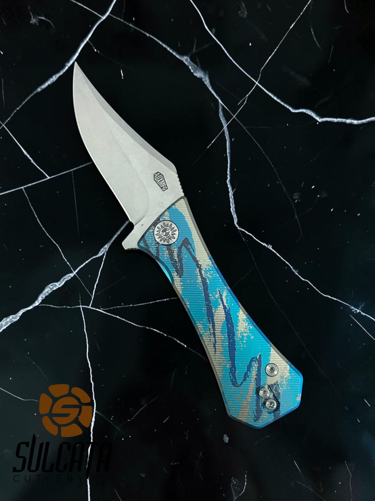 Auxiliary Manufacturing Jazz Cup Pocket Bowie Titanium Frame Lock Manual Flipper (2.7" SW)