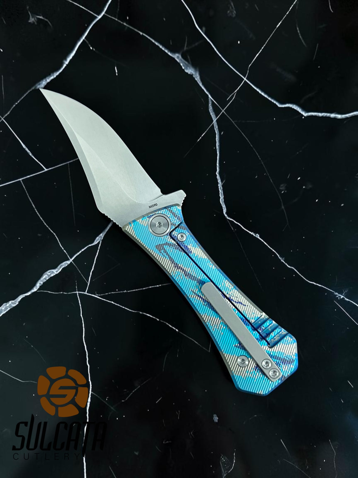 Auxiliary Manufacturing Jazz Cup Pocket Bowie Titanium Frame Lock Manual Flipper (2.7" SW)