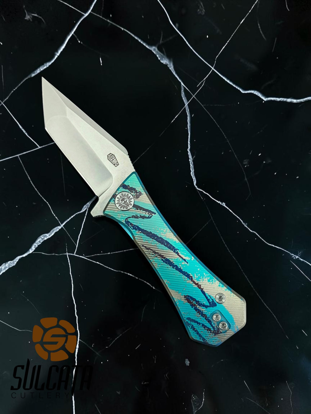 Auxiliary Manufacturing Jazz Cup Coffin Tanto Titanium Frame Lock Manual Flipper