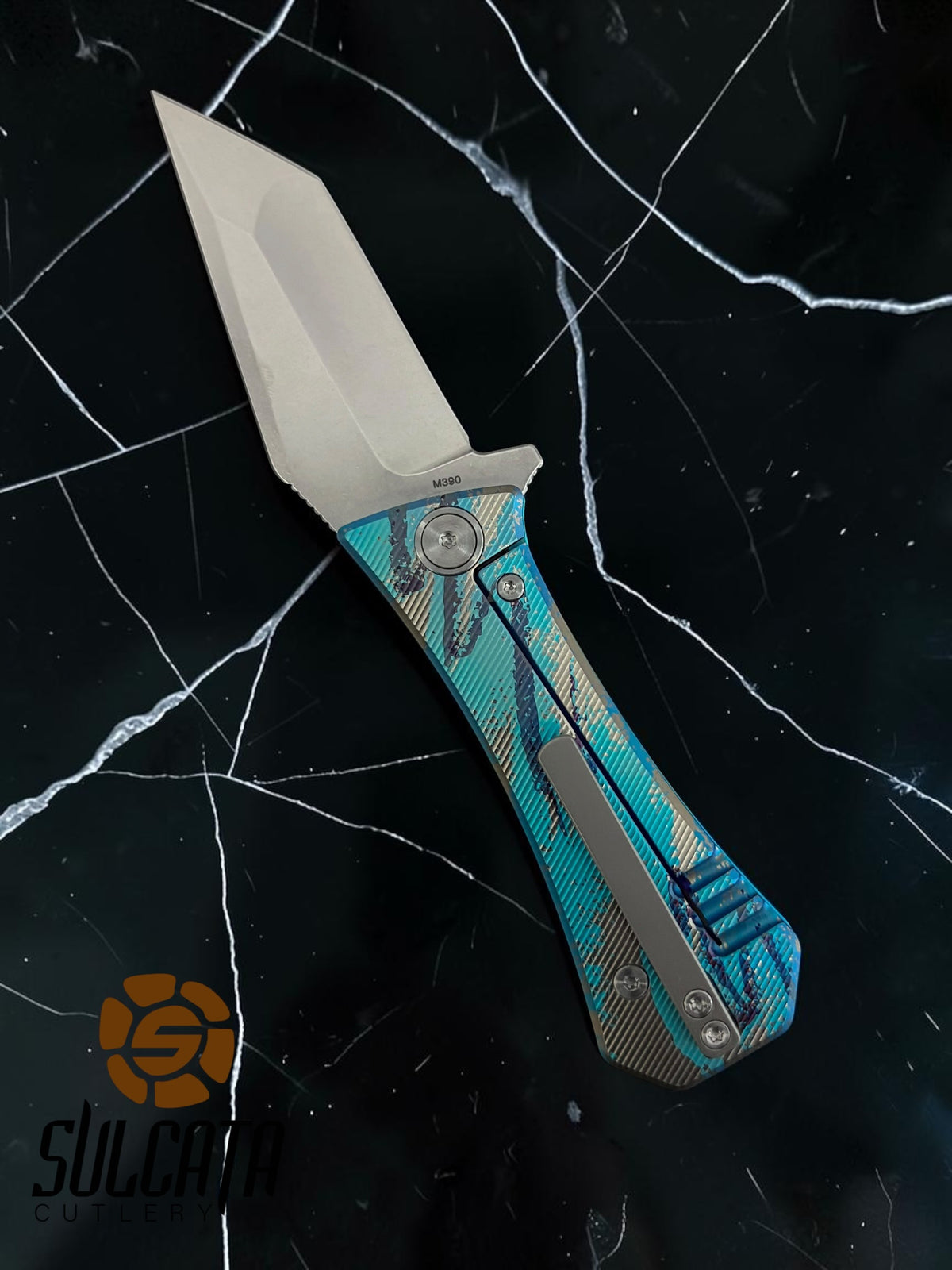 Auxiliary Manufacturing Jazz Cup Coffin Tanto Titanium Frame Lock Manual Flipper