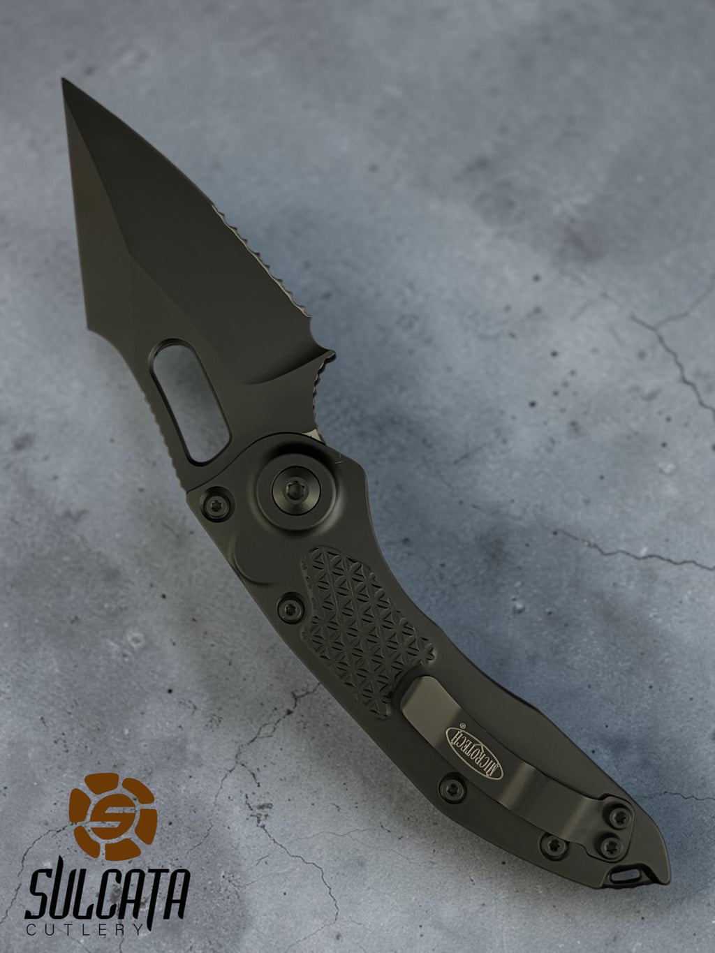 Microtech Stitch S/E Partial Serration Push-Button Automatic Knife (3.7“ DLC Black)