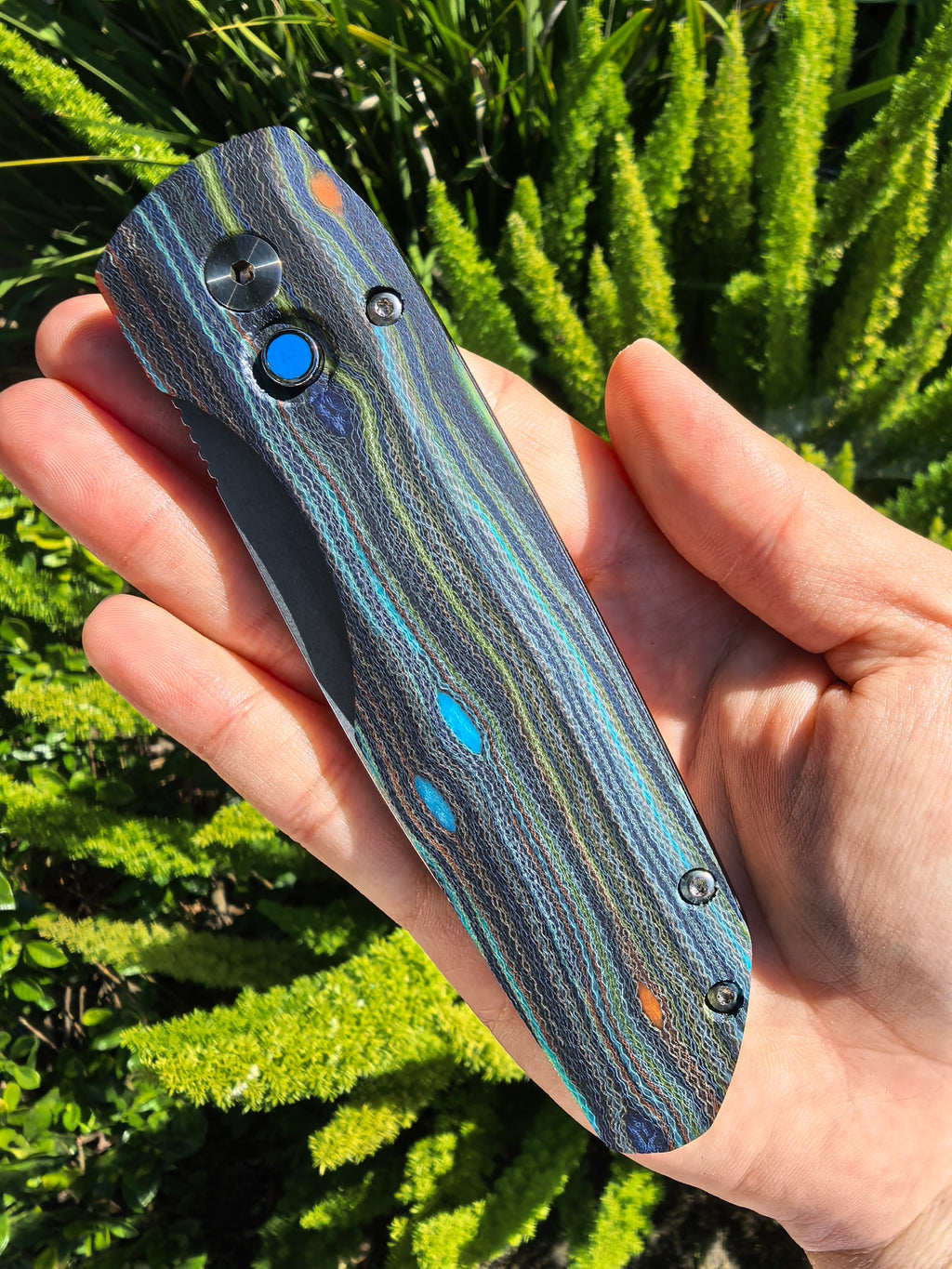 Pro-Tech Vero Synapse Unique Micarta Auto Knife Blue 2026 Cal Knives Expo Blue button (3.5" SW) (Copy)