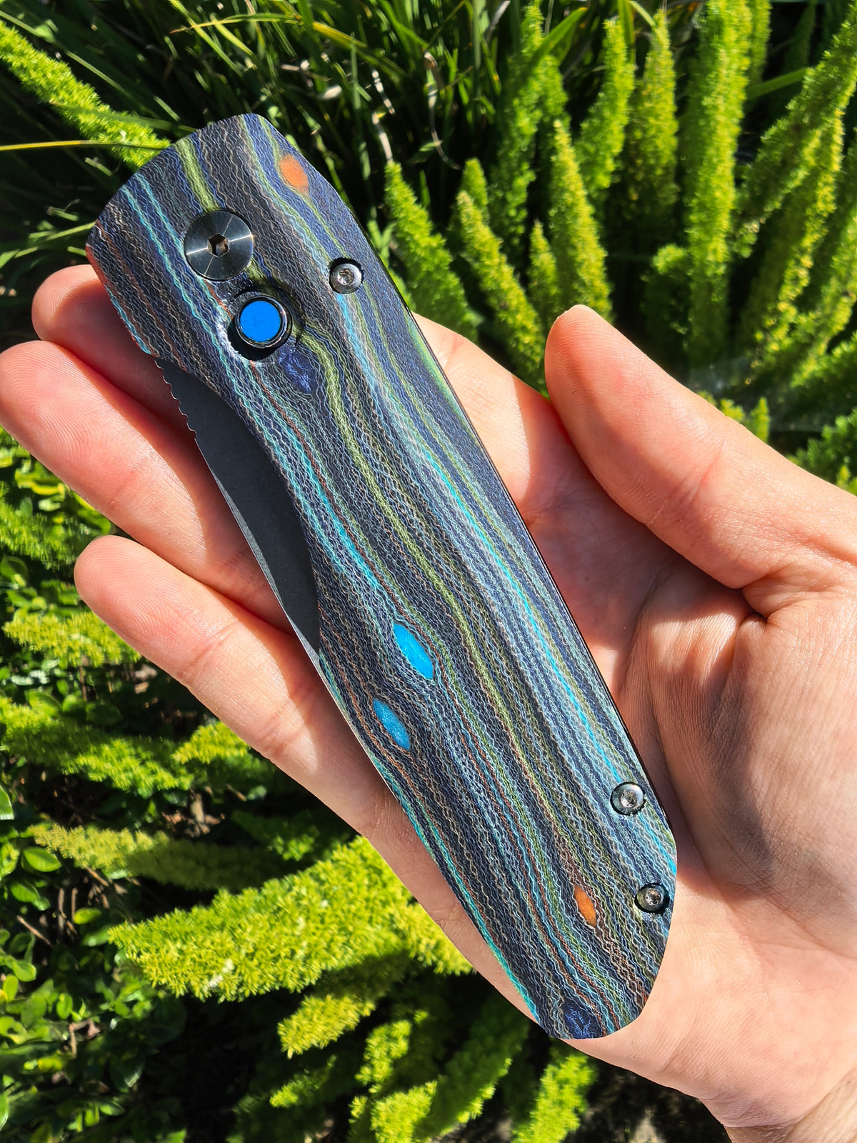Pro-Tech Vero Synapse Unique Micarta Auto Knife Blue 2026 Cal Knives Expo Blue button (3.5" SW) (Copy)
