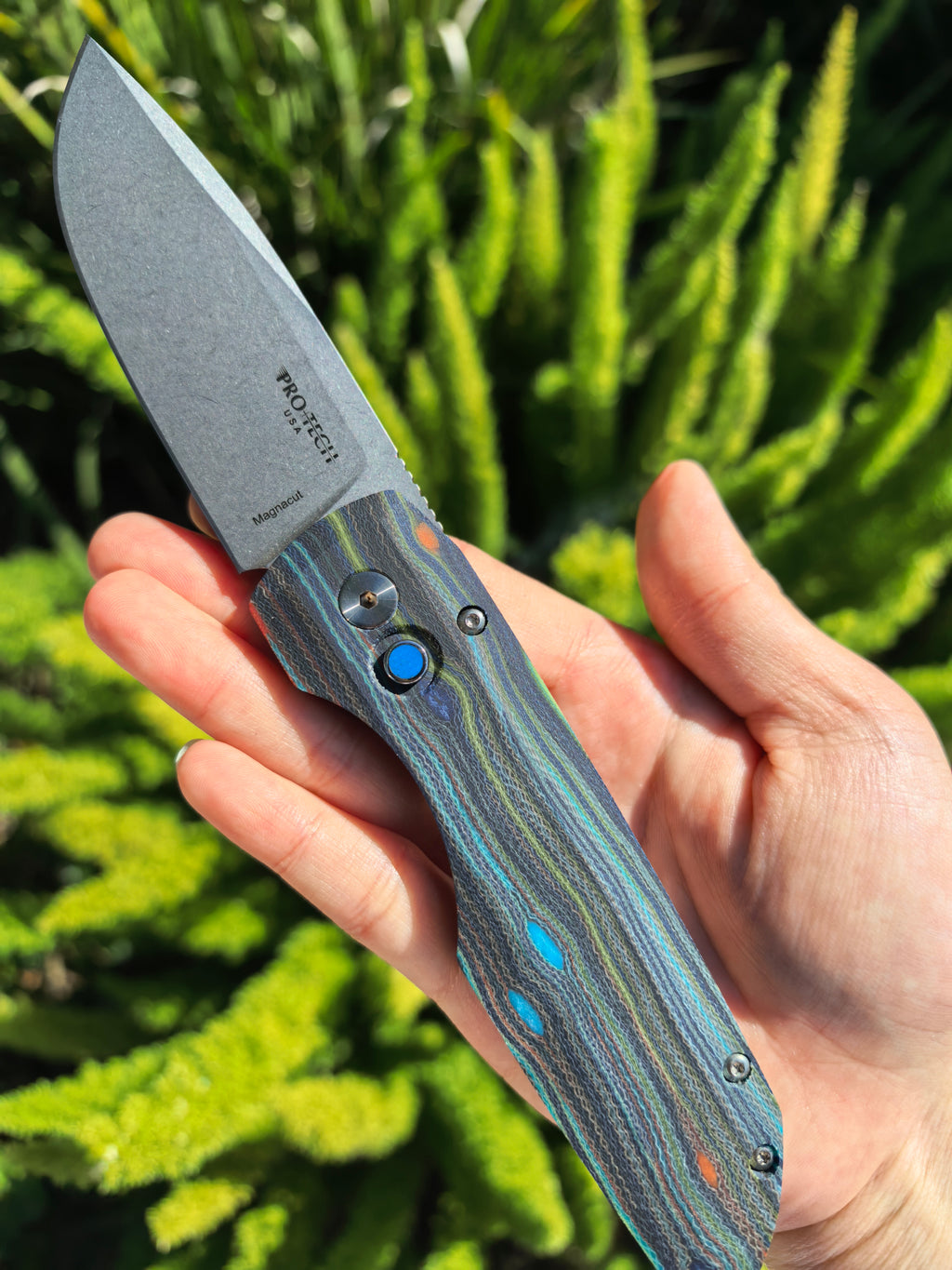 Pro-Tech Vero Synapse Unique Micarta Auto Knife Blue 2026 Cal Knives Expo Blue button (3.5" SW) (Copy)
