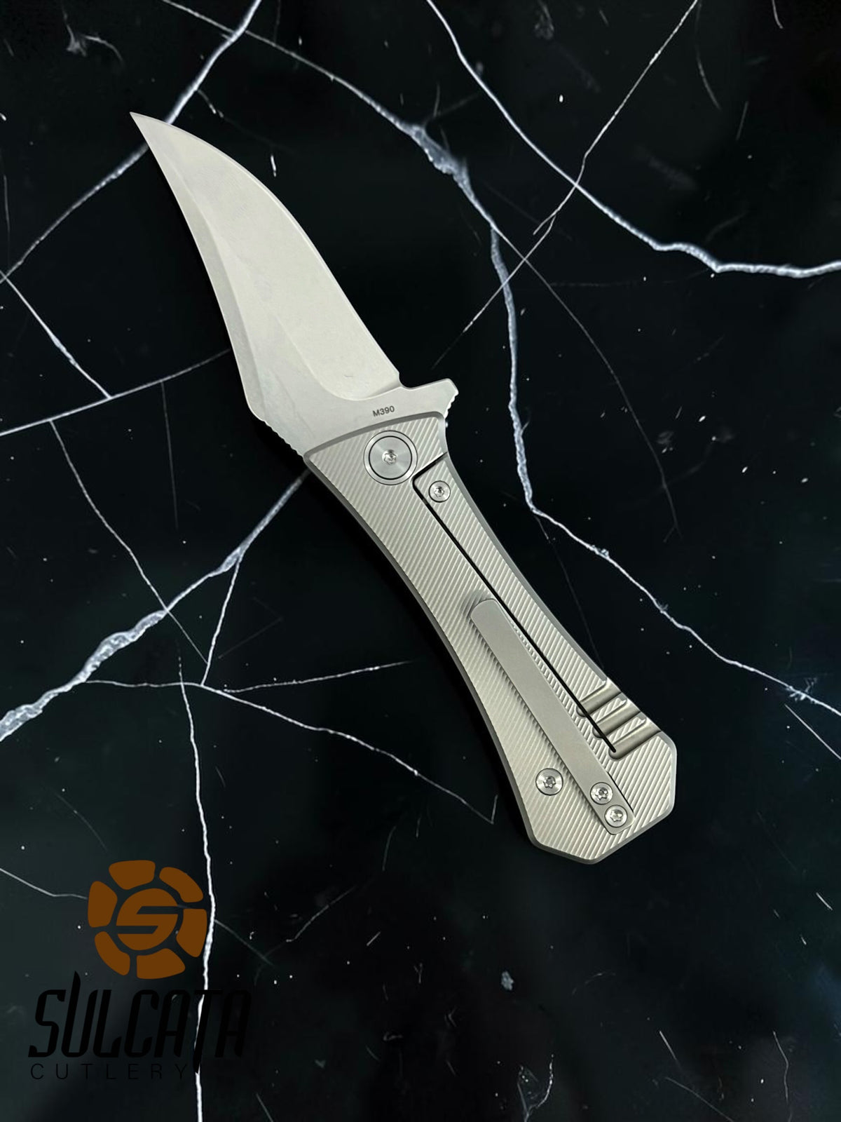 Auxiliary Manufacturing Pocket Bowie Titanium Frame Lock Manual Flipper Knife (2.8" Satin)