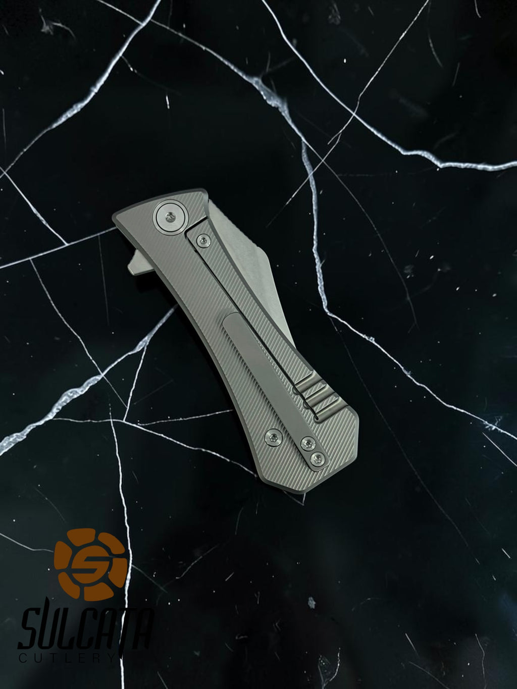 Auxiliary Manufacturing Pocket Bowie Titanium Frame Lock Manual Flipper Knife (2.8" Satin)
