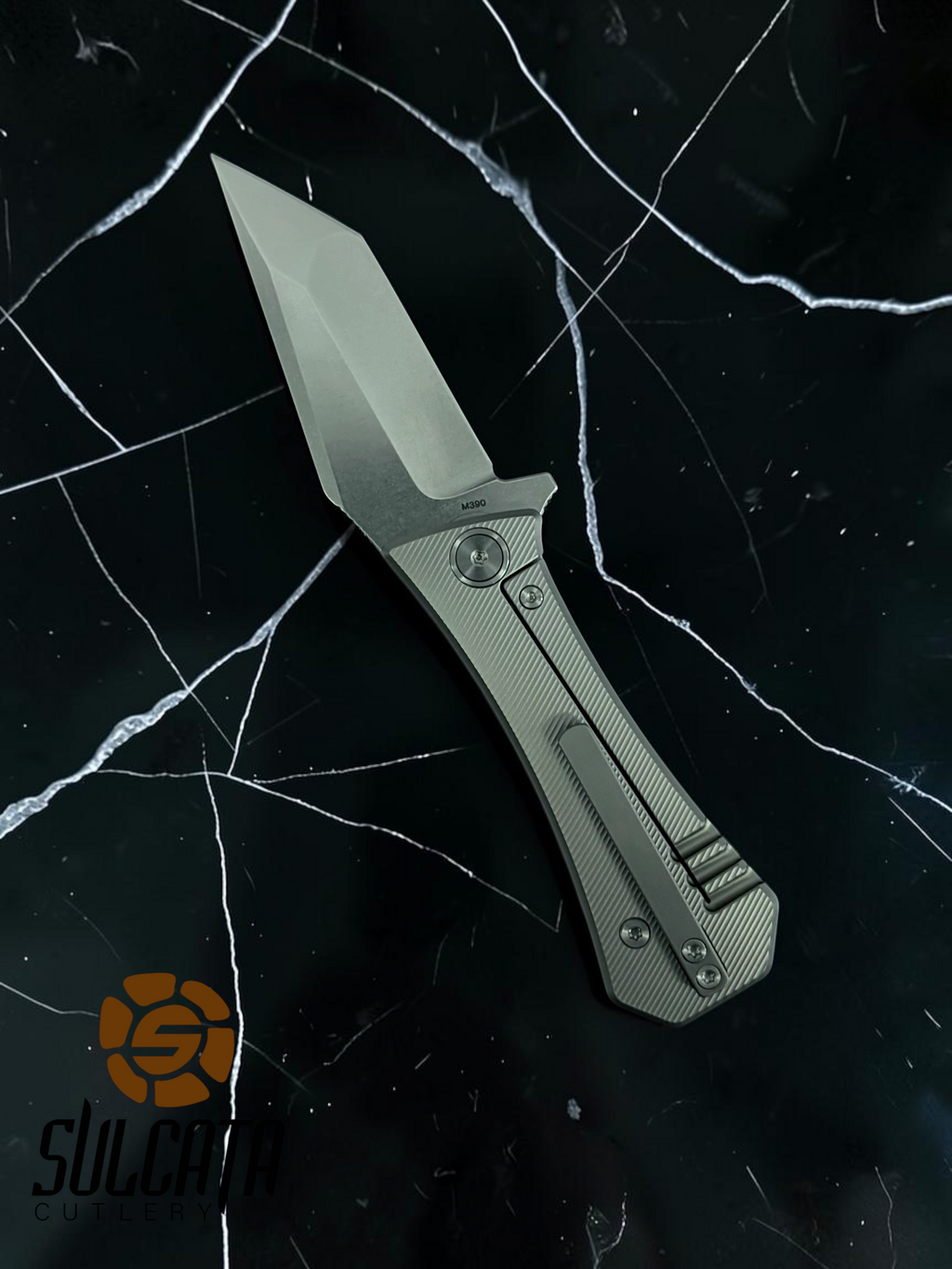Auxiliary Manufacturing Coffin Tanto Titanium Frame Lock Manual Flipper Knife (2.7" Satin)