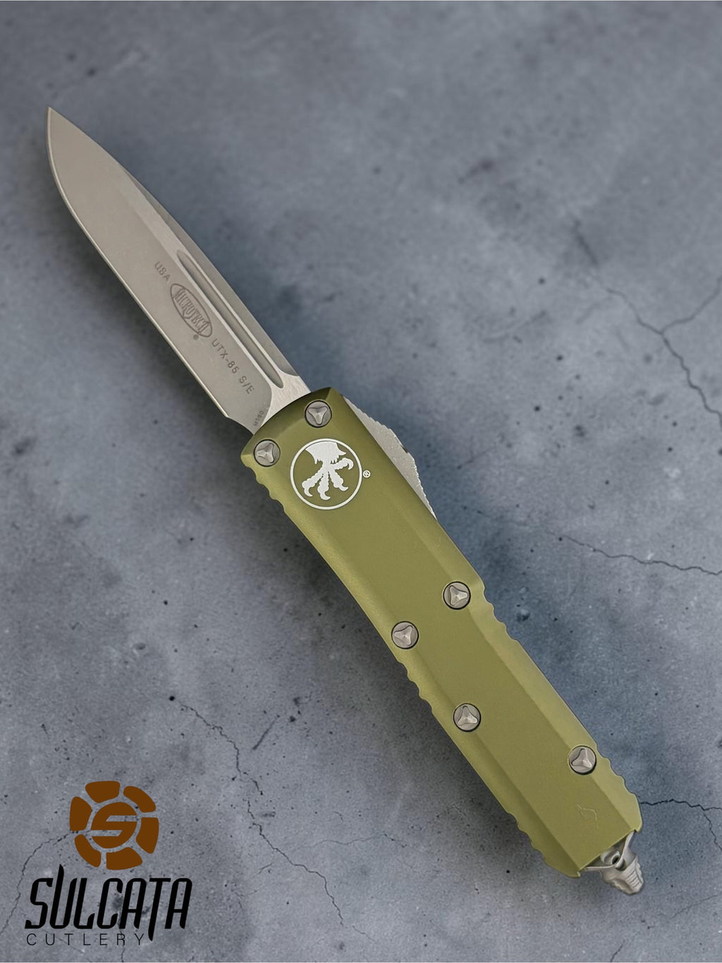 Microtech UTX-85 S/E OD Green Apocalyptic Standard OTF (3.1" Apocalyptic Stonewash)
