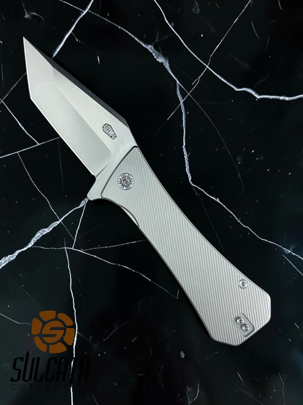 Auxiliary Manufacturing Coffin Tanto XL Frame Lock Manual Knife Ti (4" SW)